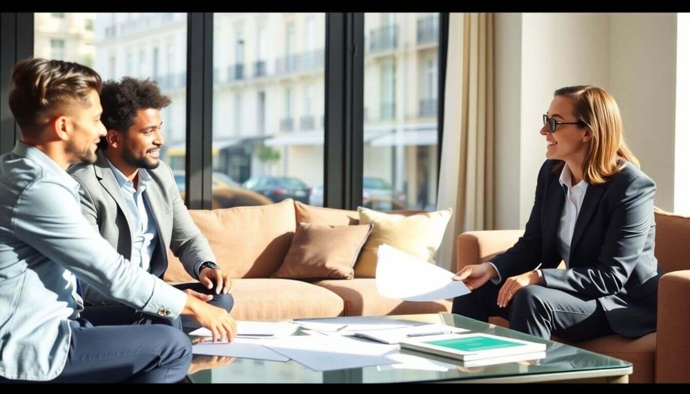 Expatrié discutant d'immobilier en France.