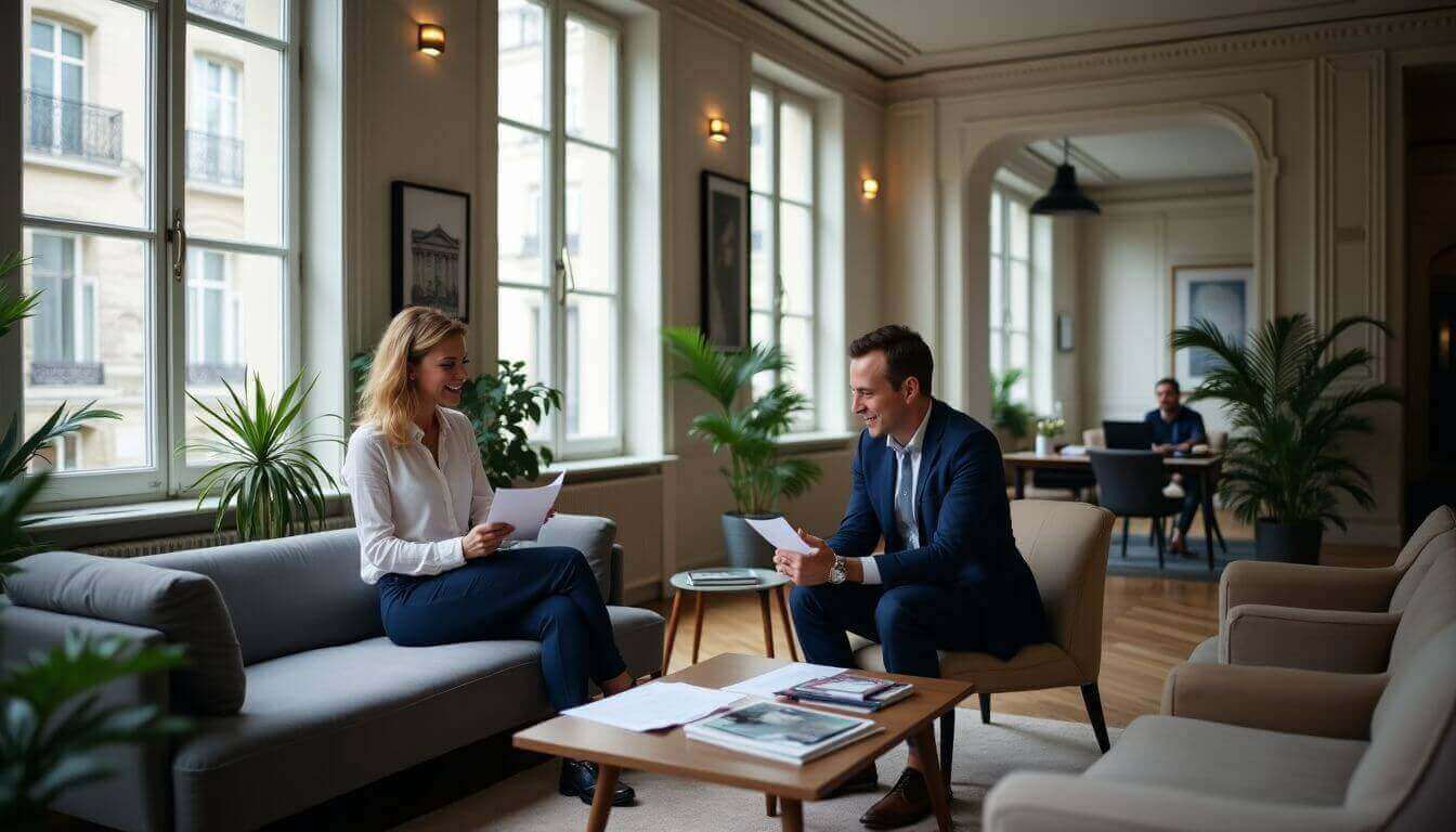 Courtier immobilier au service des clients dans un bureau moderne