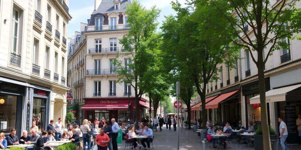 Scène de rue animée dans le 9ème arrondissement.