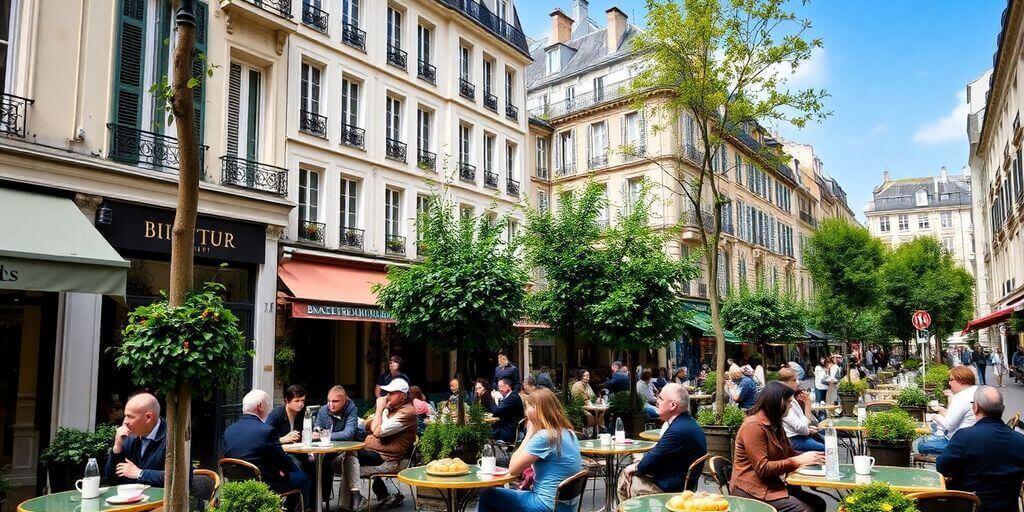Cafés et restaurants animés dans le 9ème arrondissement de Paris.