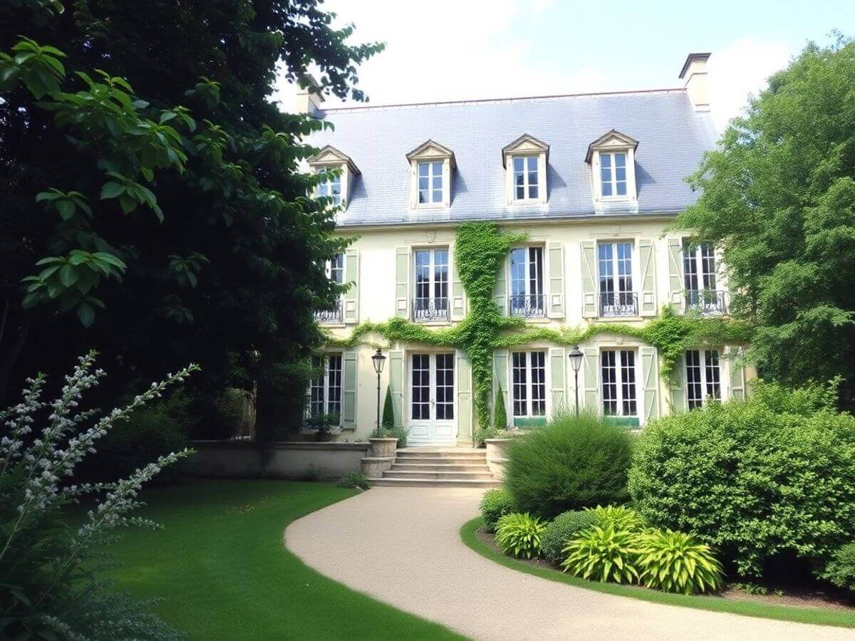Une belle propriété française entourée de verdure luxuriante.