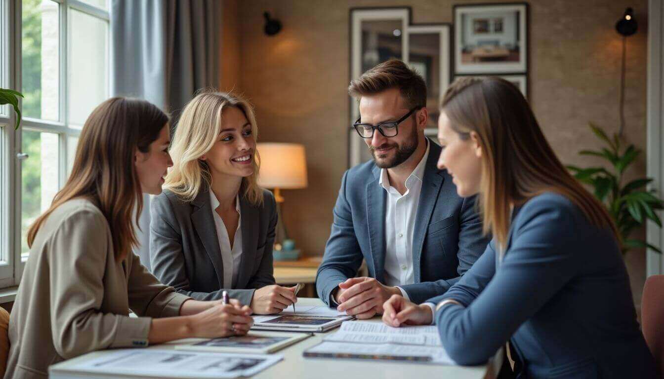 chasseur immobilier discutant avec ses clients