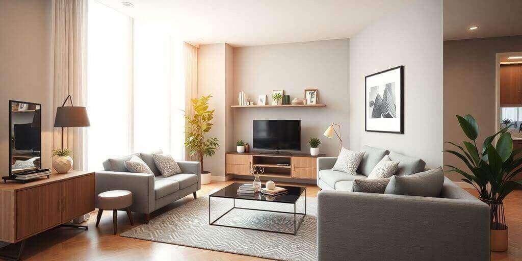 Intérieur d'appartement moderne, lumineux et accueillant.