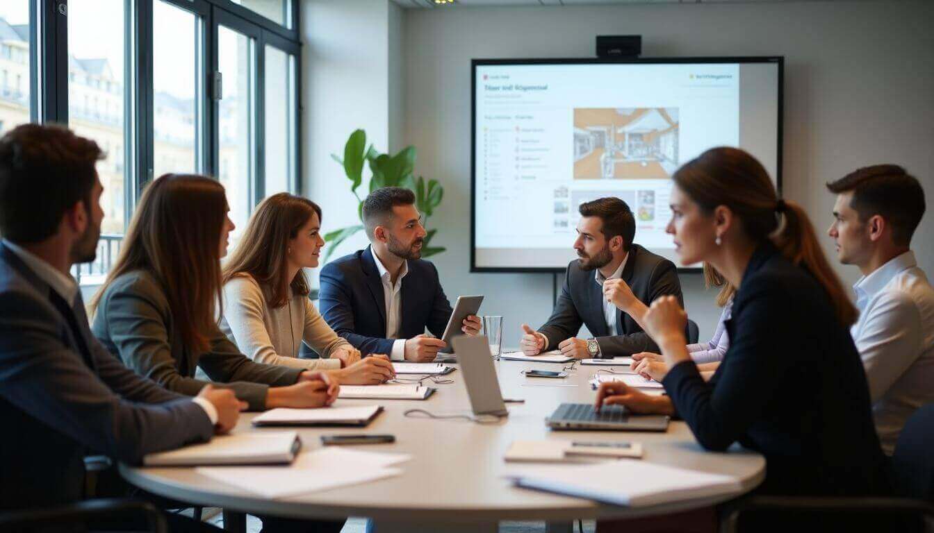 Formation de chasseurs immobiliers dans une salle de classe à Paris.