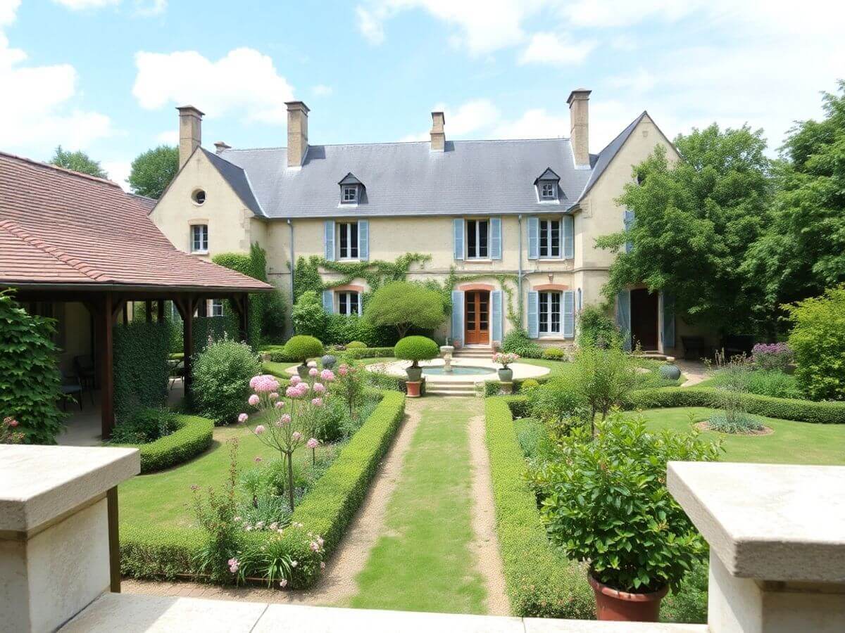 Charmante propriété française avec jardin verdoyant.