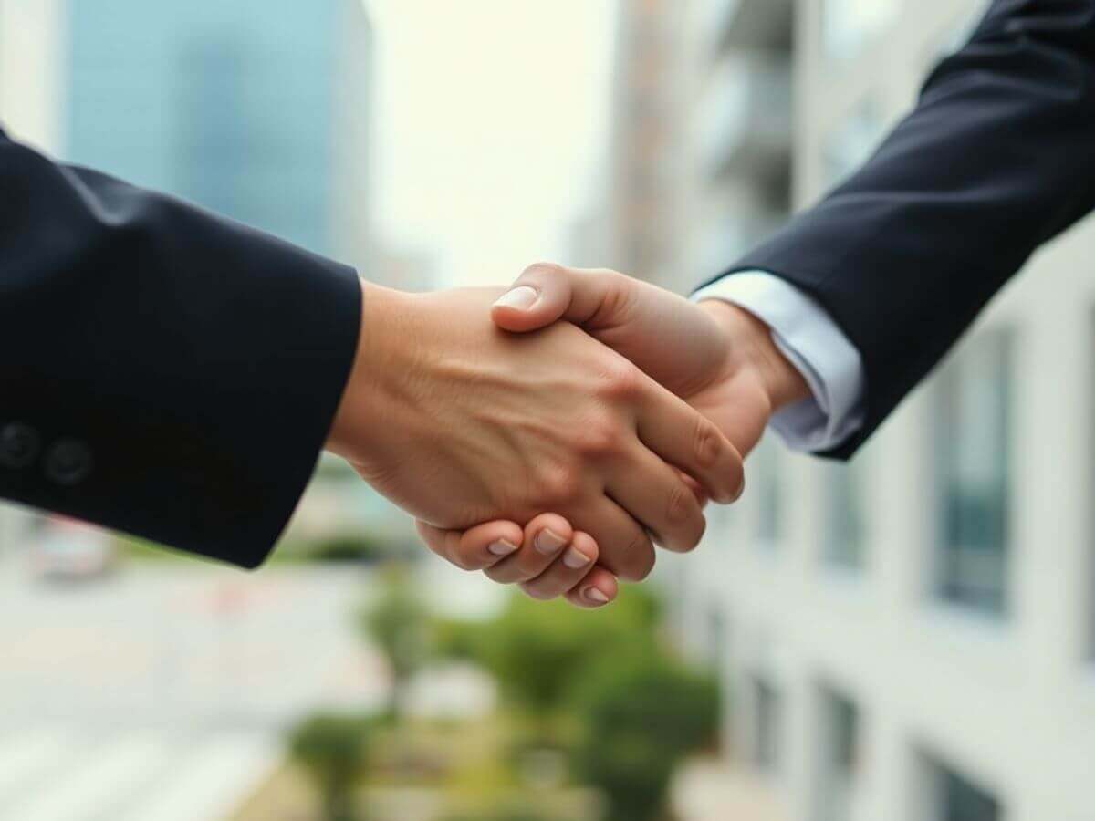Poignée de main entre investisseurs immobiliers.