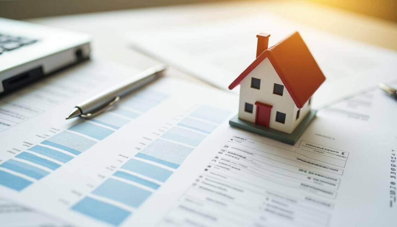 Maison modèle avec documents hypothécaires sur un bureau