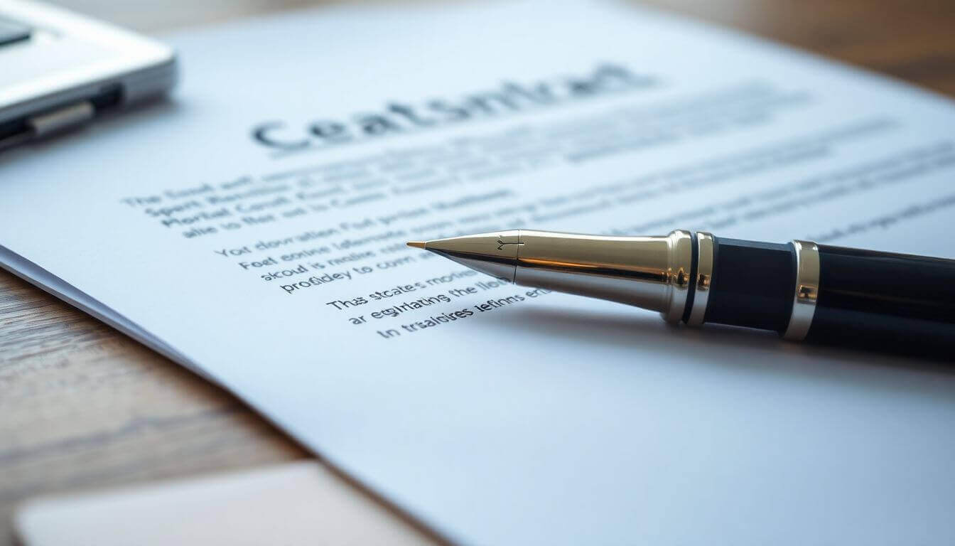 Contrat et stylo sur une table en bois.