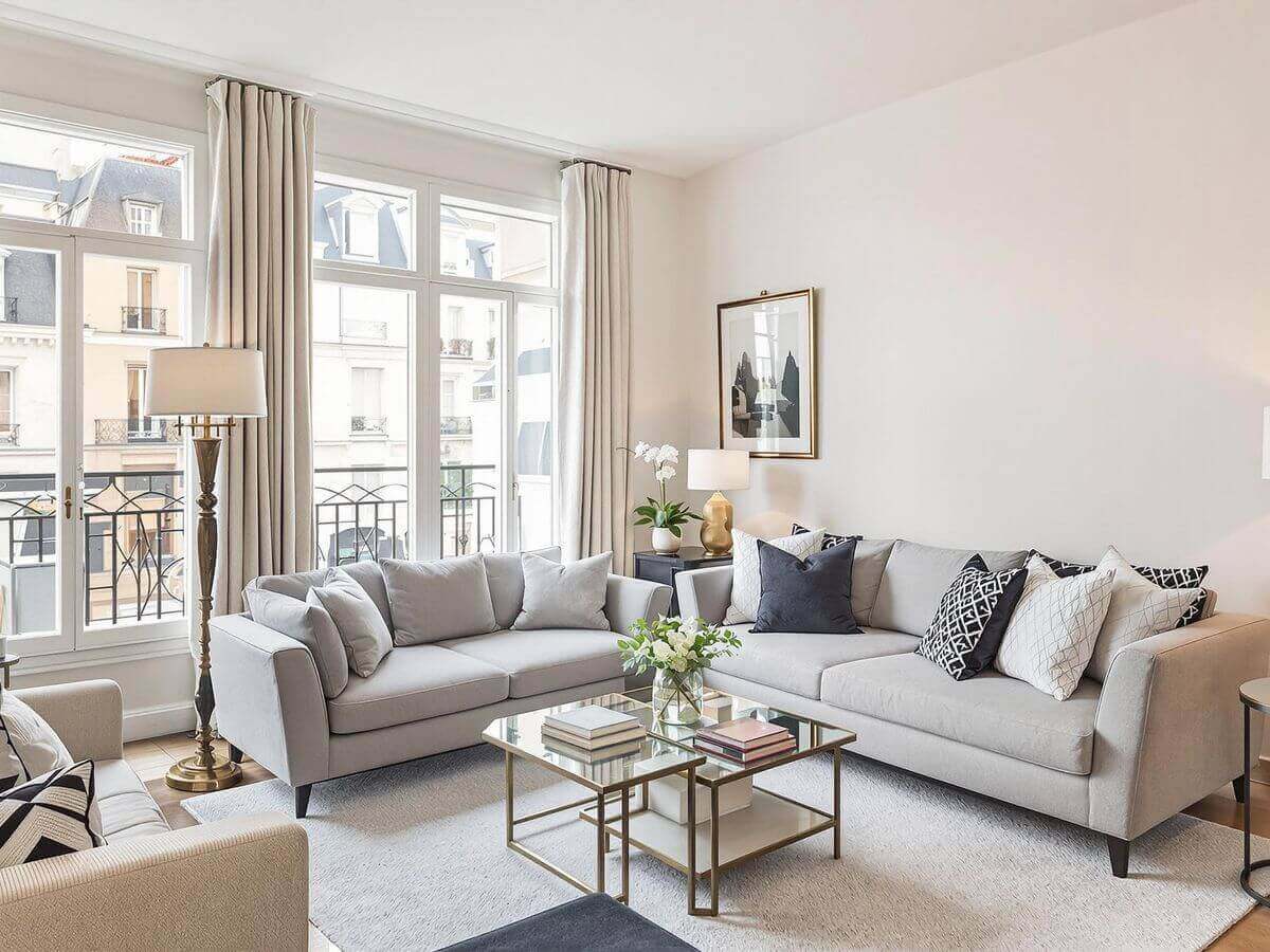 Intérieur élégant d'un appartement parisien lumineux.