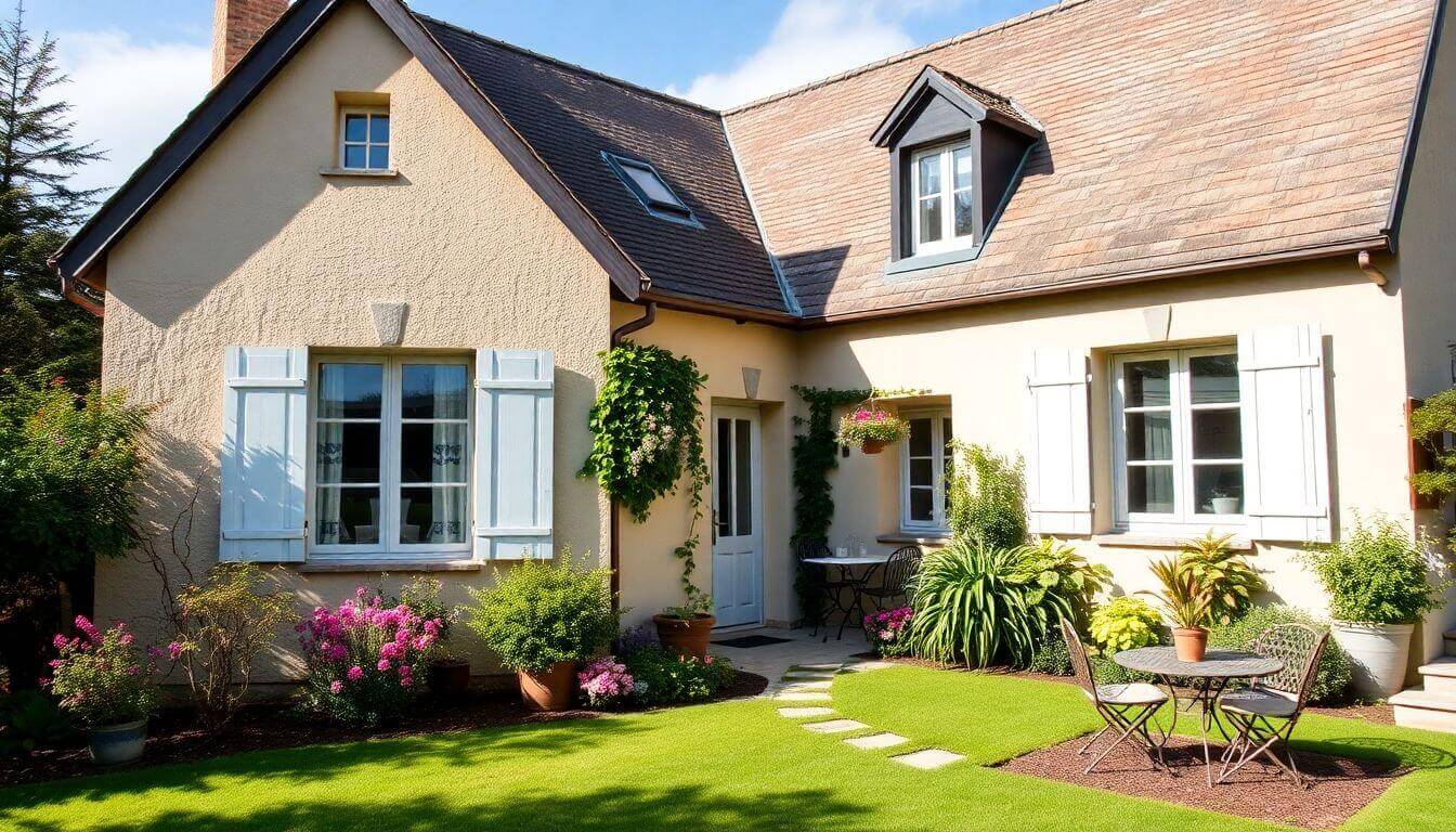 Charmante maison française avec un beau jardin.