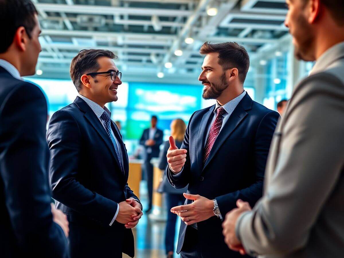 Agent commercial en train de discuter avec des clients.