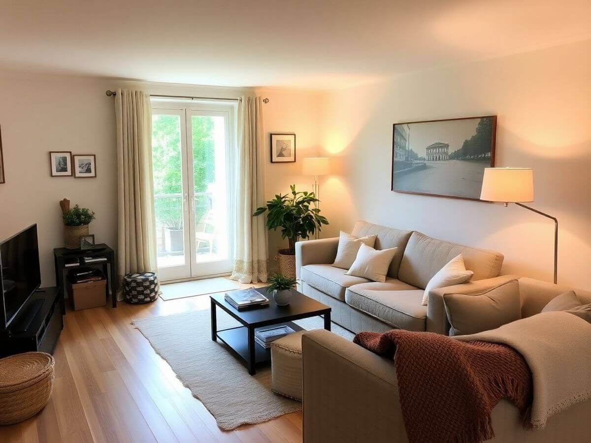 Salon chaleureux et accueillant dans une résidence principale.