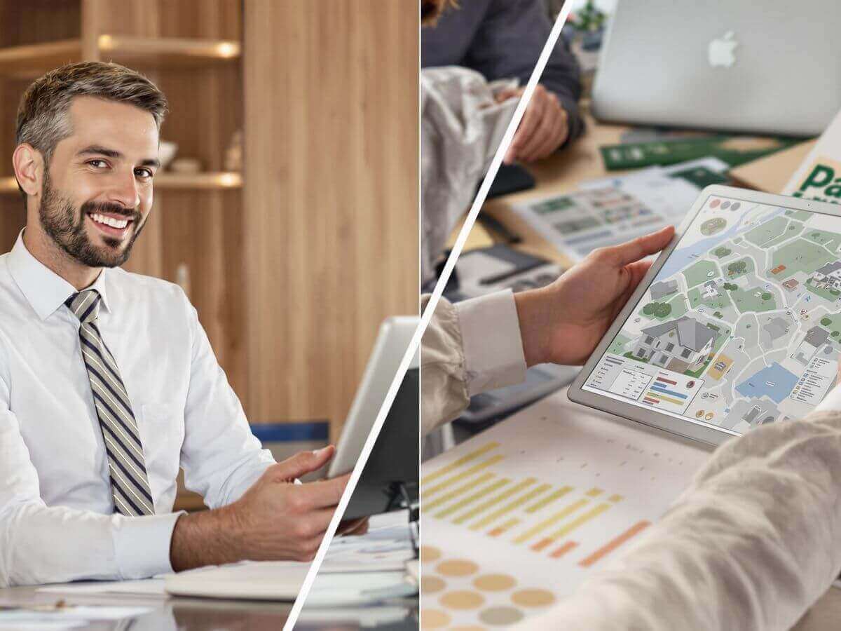 Agent immobilier et chasseur immobilier en action.