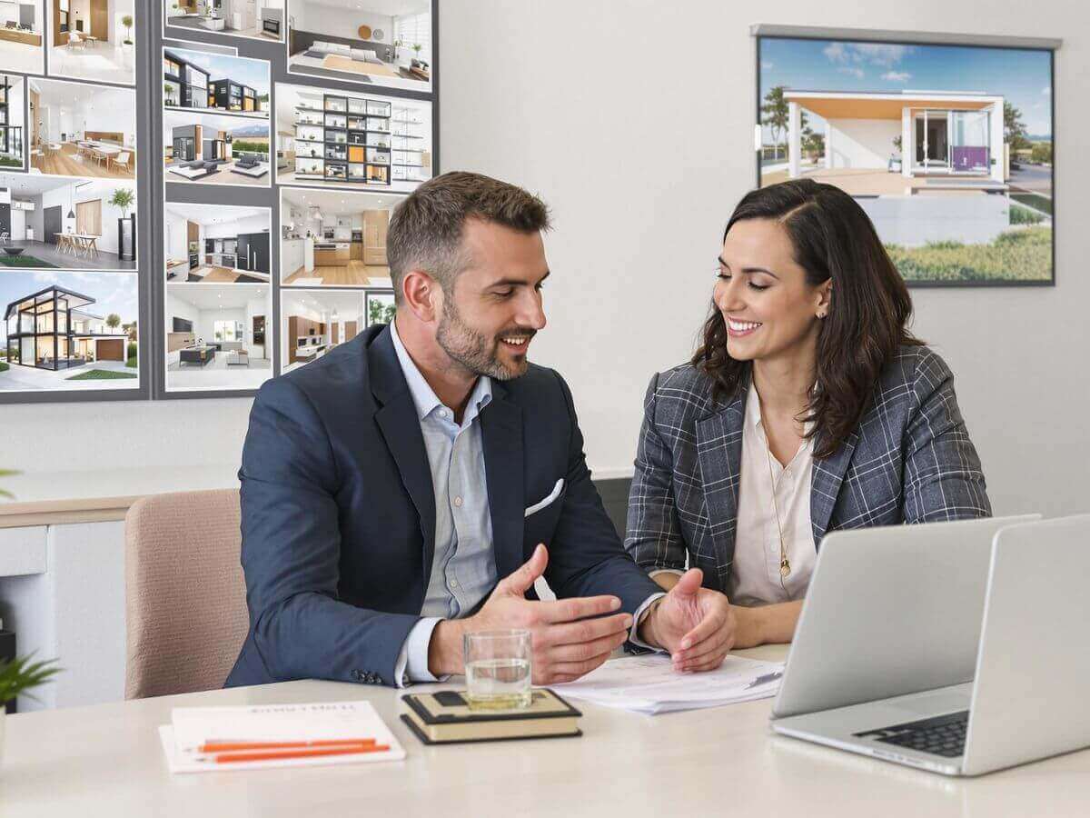Un chasseur immobilier aide un client à trouver une propriété.