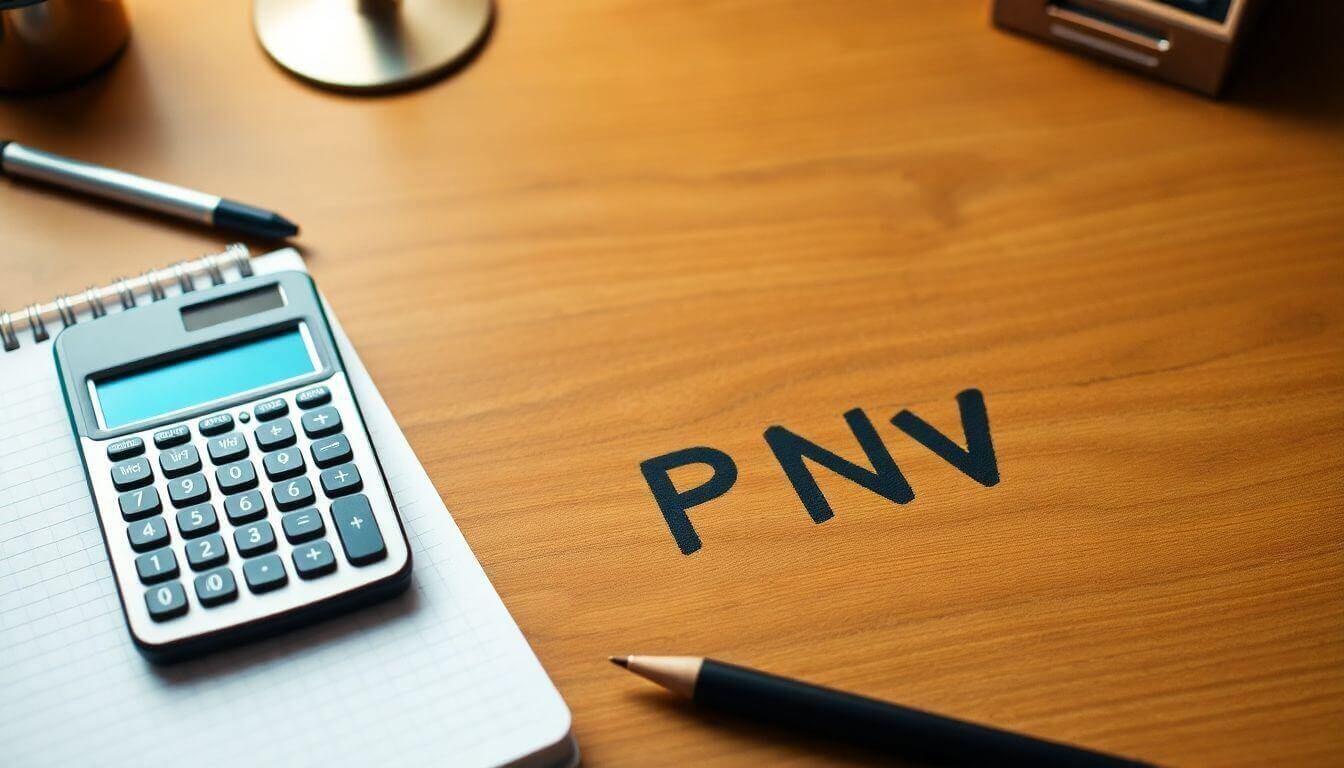 Calculatrice et bloc-notes sur un bureau en bois.