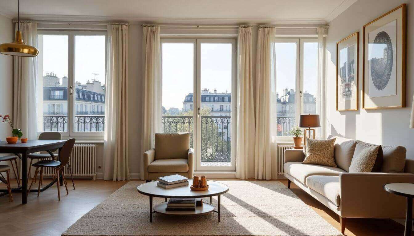  Intérieur d'appartement parisien lumineux avec lumière naturelle