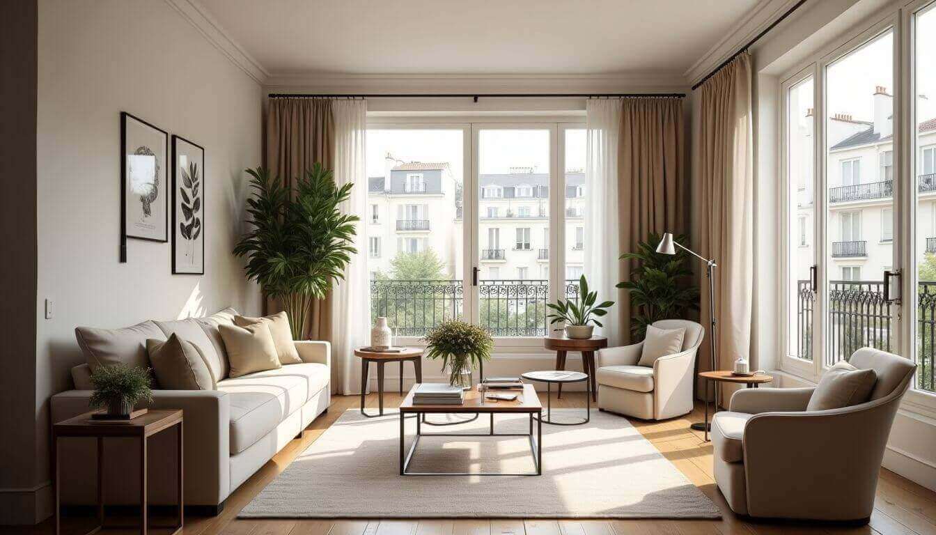 Intérieur d'un appartement parisien lumineux et grand.