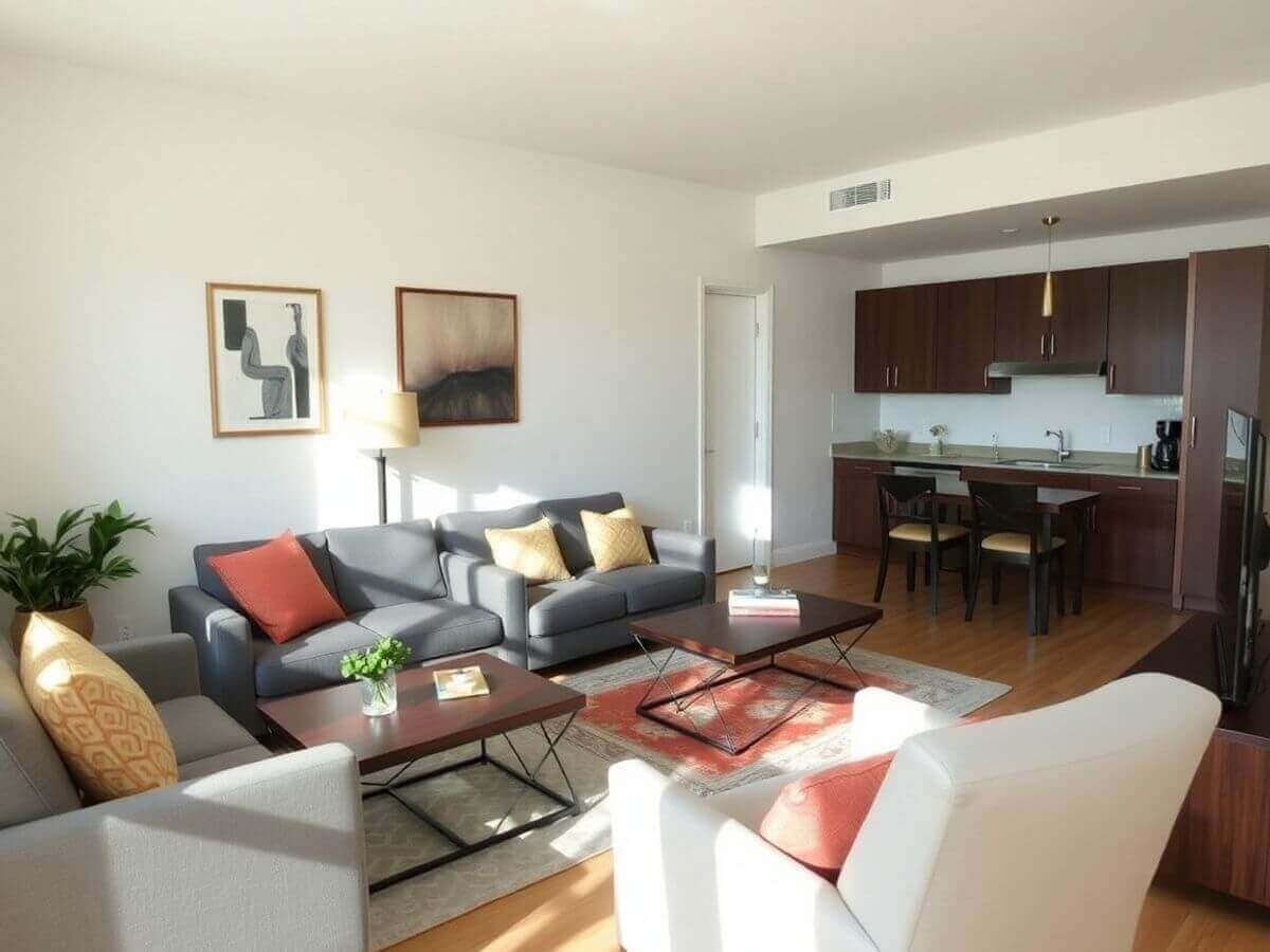 Appartement meublé avec décoration moderne et accueillante.