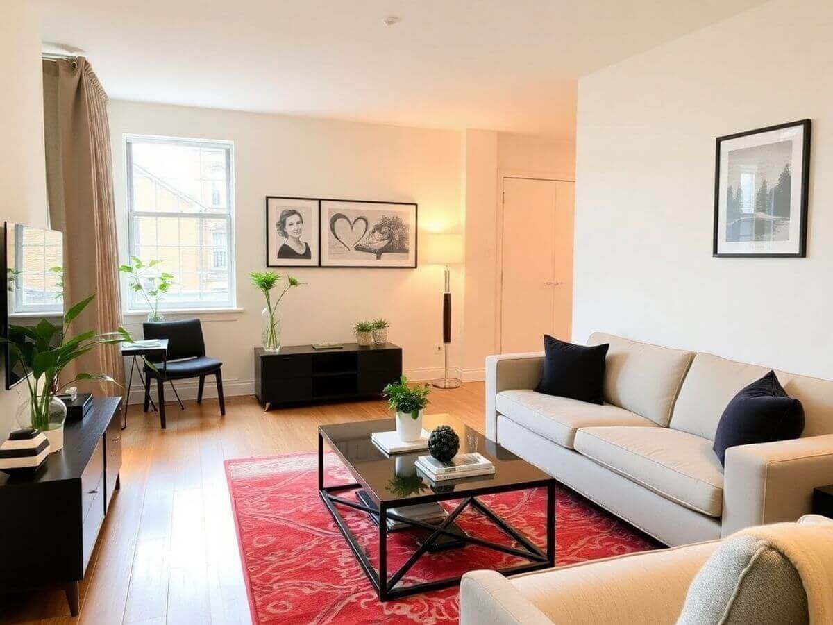 Intérieur d'un appartement meublé moderne et accueillant.