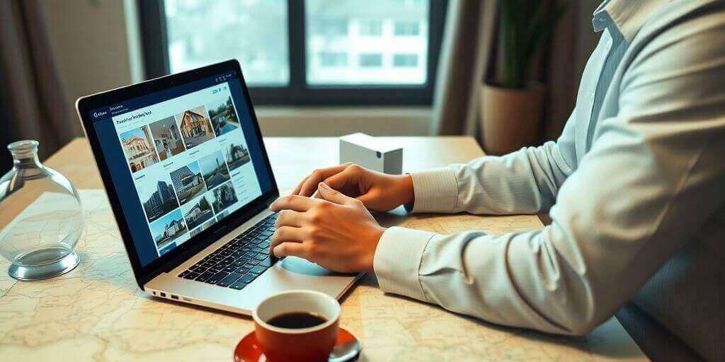 Chasseur immobilier travaillant sur un ordinateur portable.