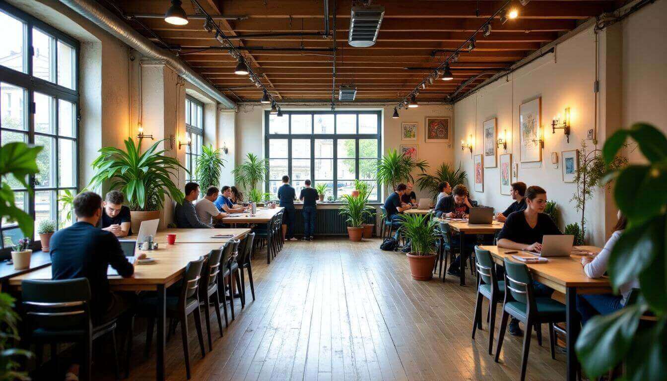 Espace de coworking moderne dans le 20ème arrondissement de Paris.