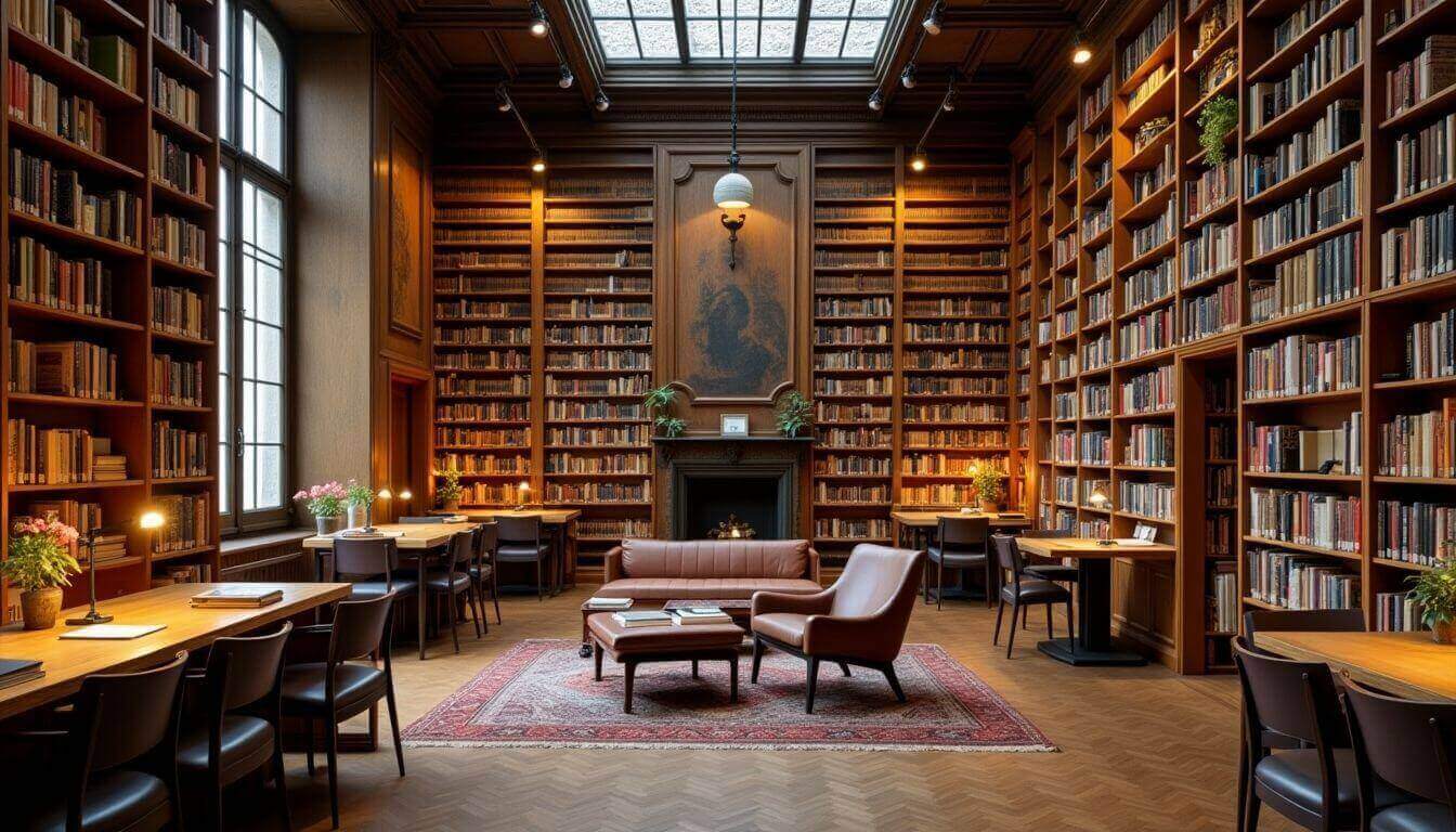 Intérieur d'une bibliothèque universitaire à Paris 20ème arrondissement.