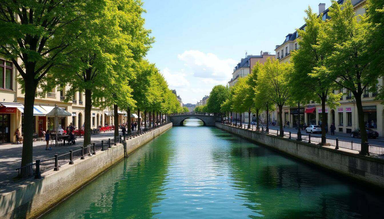 Scène tranquille du Canal Saint-Martin à Paris.