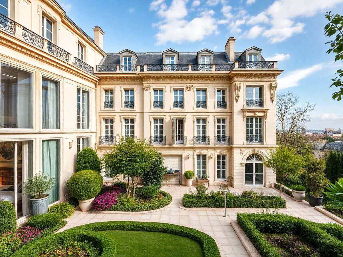 Propriété de luxe à Paris avec jardin et architecture élégante.