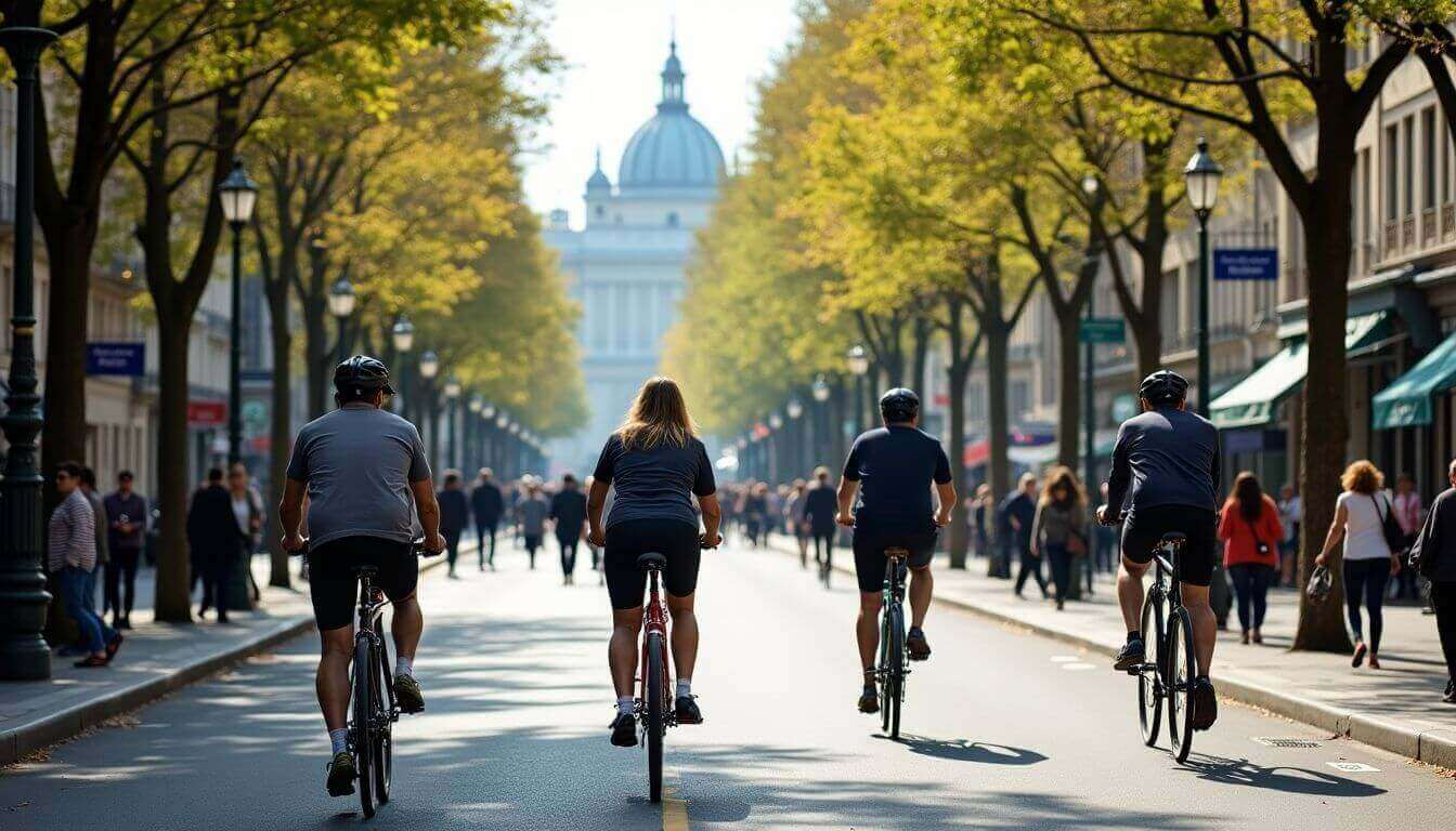  Cyclistes dans une scène de rue parisienne animée