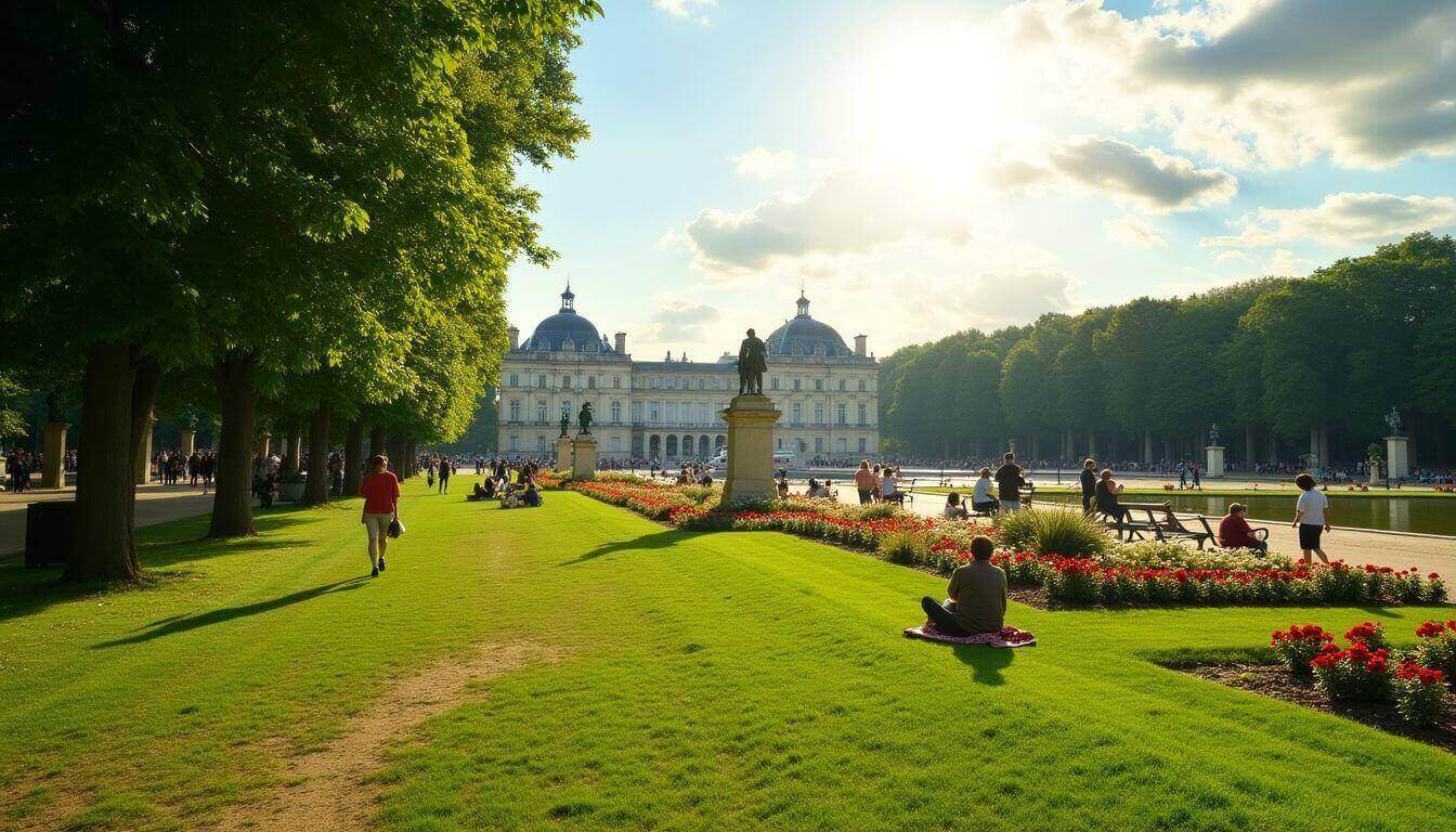 Jardin du Luxembourg with people enjoying the park.