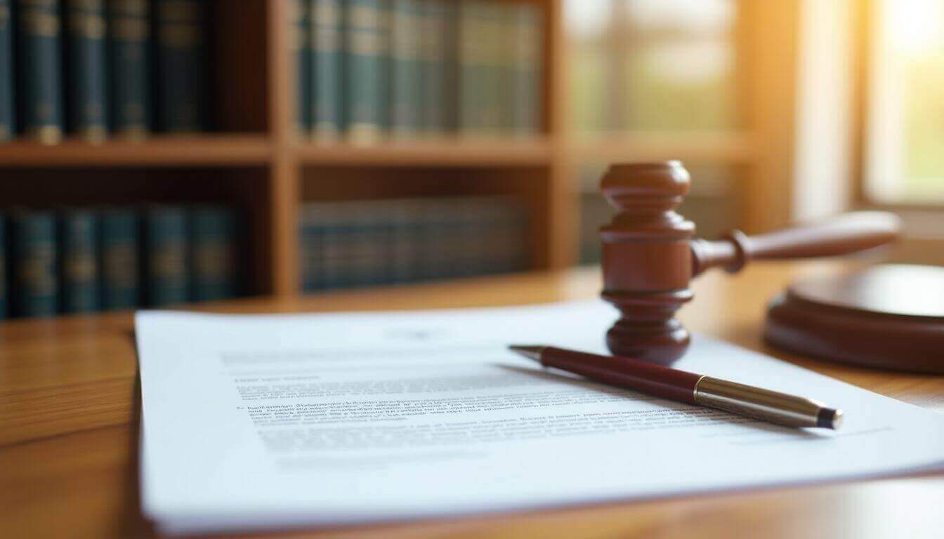 Bureau de notaire avec documents et cachet au point