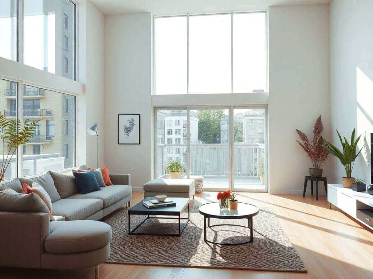 Salon moderne et accueillant dans un appartement.