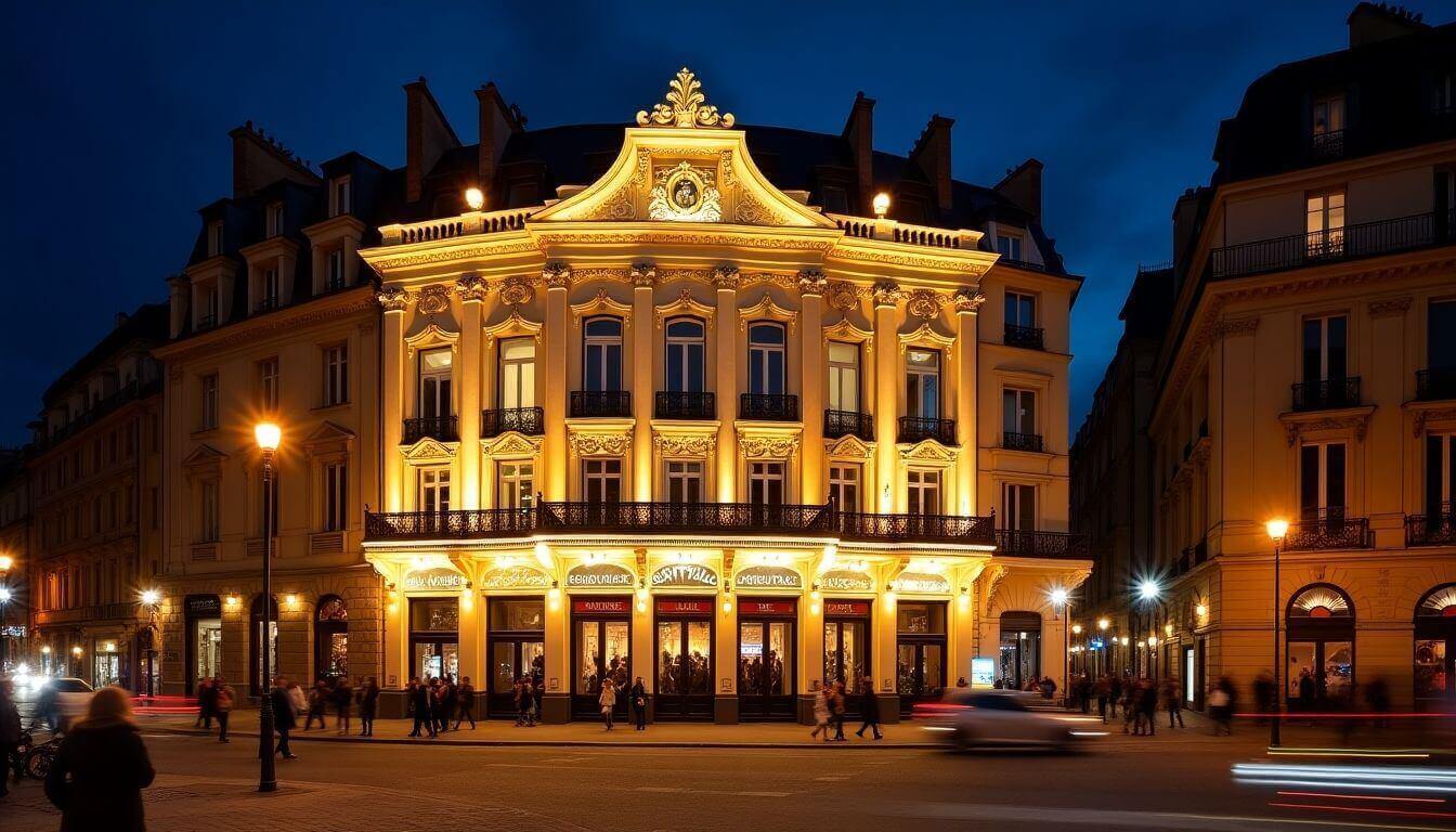 Intérieur somptueux d'une salle de spectacle à Paris reflétant le charme des lieux culturels parisiens.