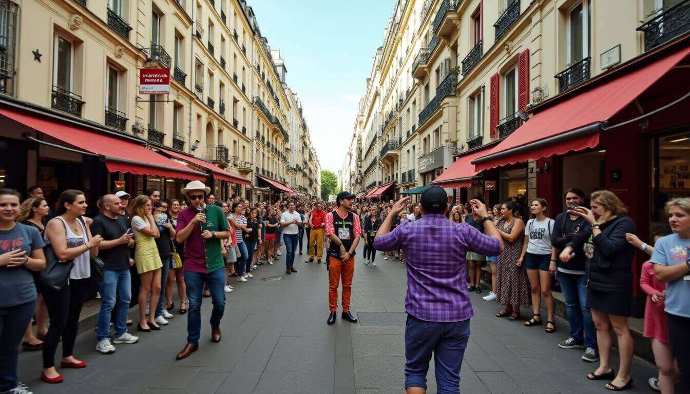 Français Festival des Arts de la Rue in Abbesses, Paris. Festival des Arts de la Rue aux Abbesses, Paris