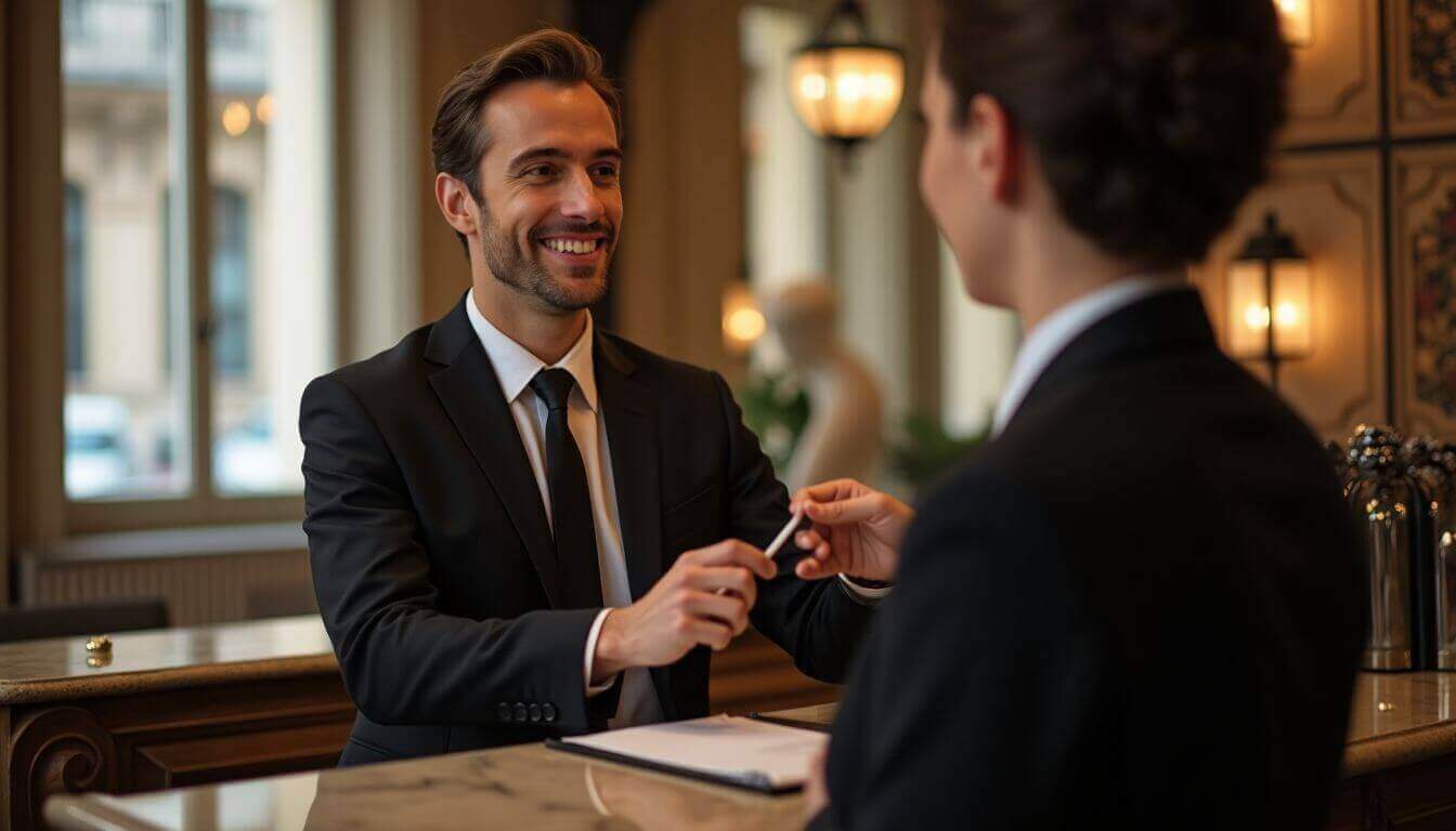  Conciergerie au service des clients dans un luxueux hôtel parisien
