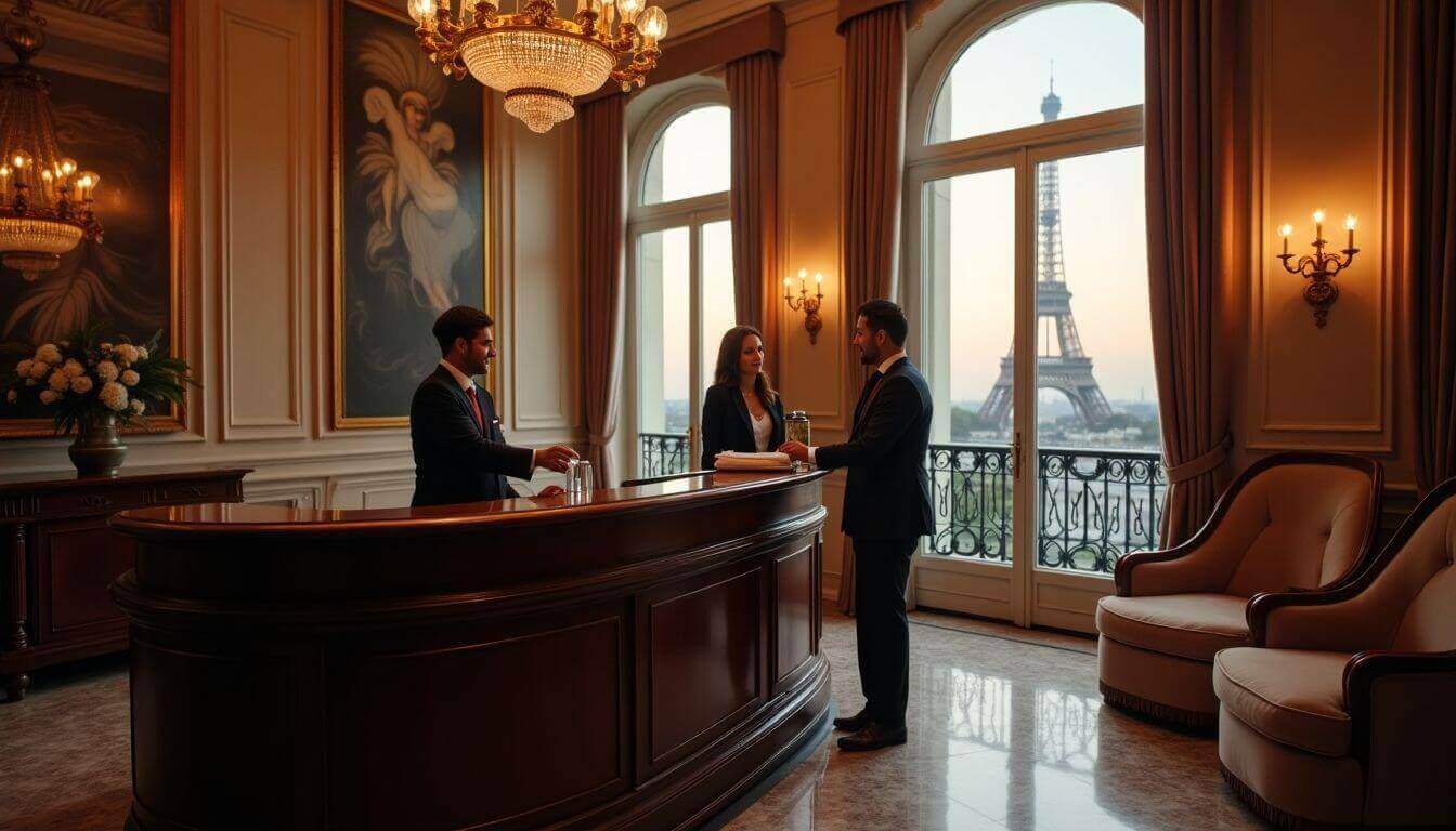  Conciergerie dans le hall d'un hôtel de luxe parisien
