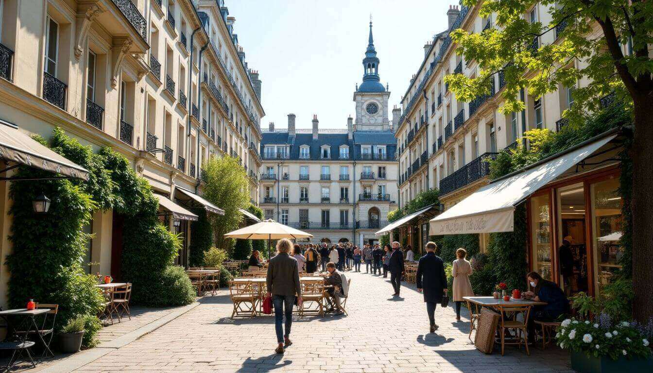 Place Victor Hugo avec galeries d'art et jardins luxuriants