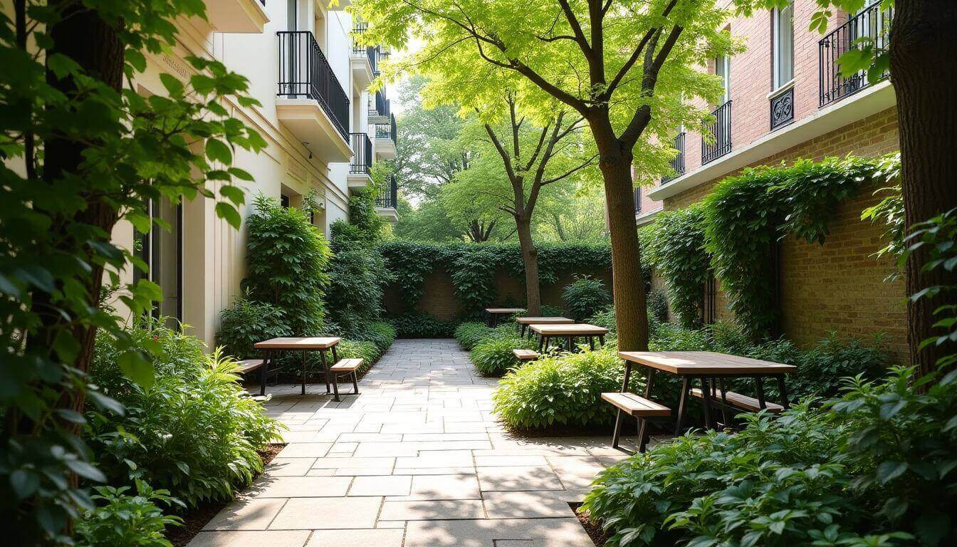 Jardin commun dans un immeuble parisien