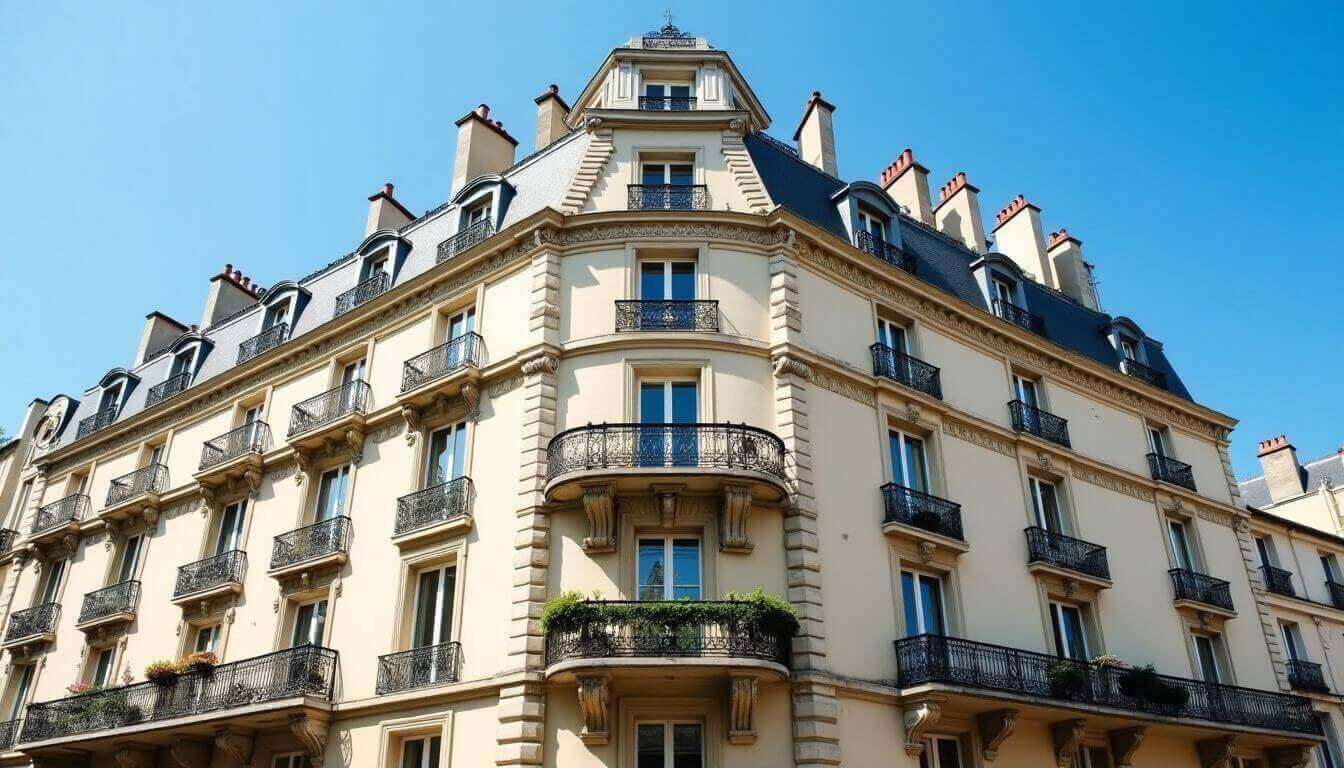 Vue aérienne de bâtiments haussmanniens à Paris, entourés de verdure, soulignant le potentiel de la taxe foncière.