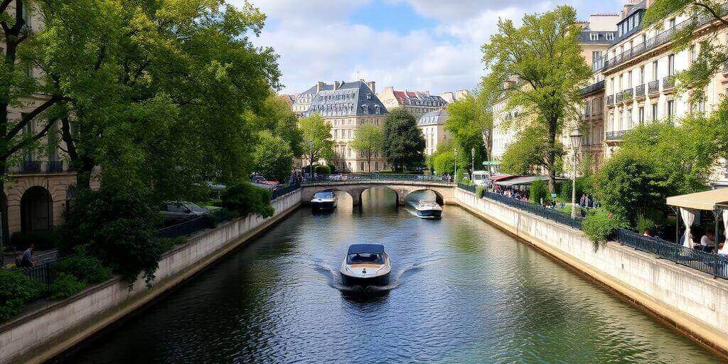 Vue tranquille du Canal Saint-Martin à Montmartre.