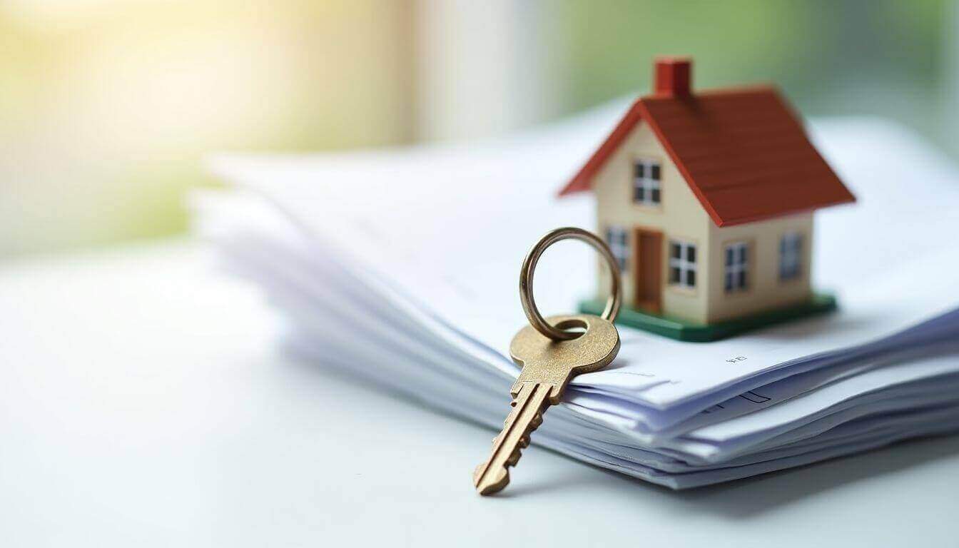Clé de maison sur des documents de prêt.