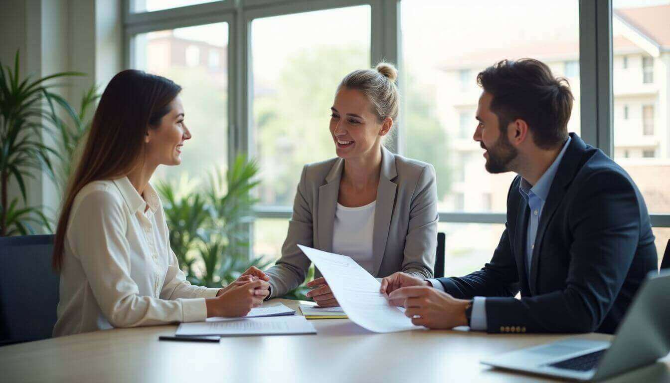 Discussion immobilière entre agent et client au bureau