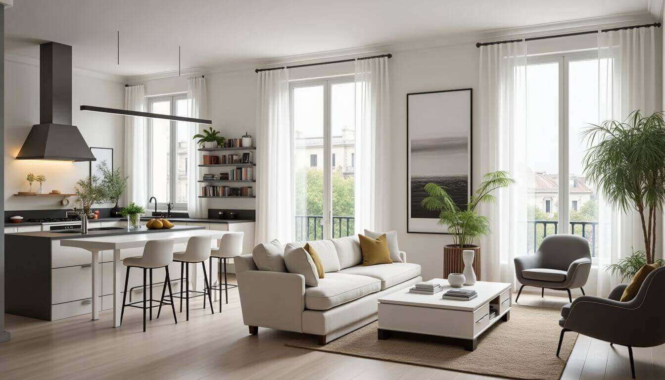 Appartement parisien lumineux avec cuisine et décoration modernes