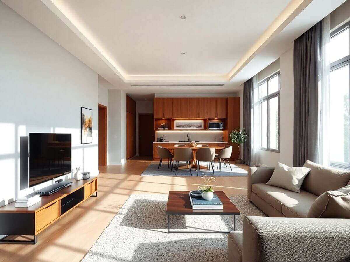 Intérieur moderne d'appartement spacieux et lumineux.