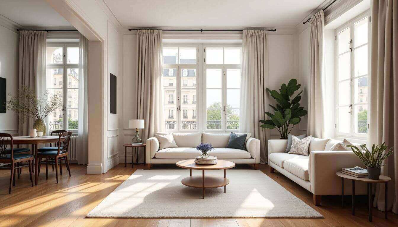 Intérieur d'un appartement parisien lumineux et spacieux