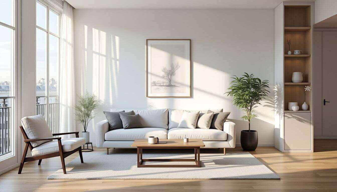 Intérieur d'appartement parisien minimaliste avec une décoration moderne