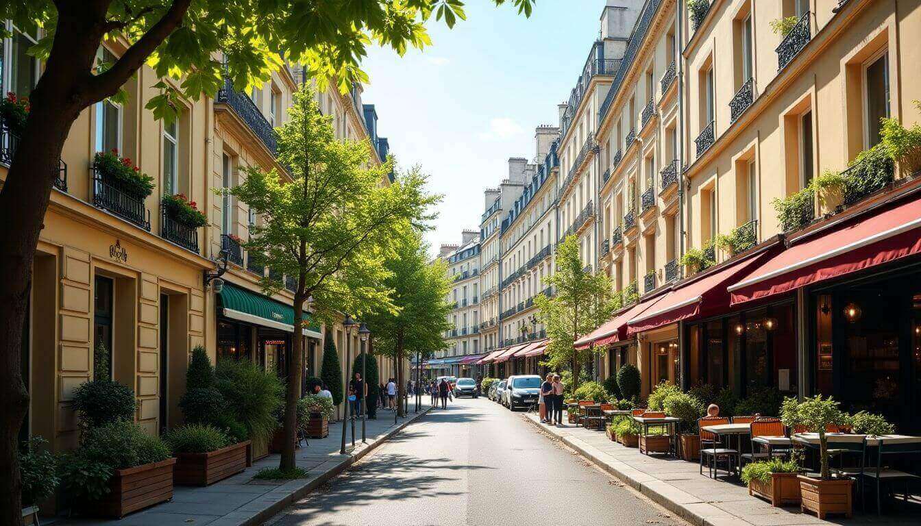 Charmant quartier parisien avec des immeubles élégants et des arbres