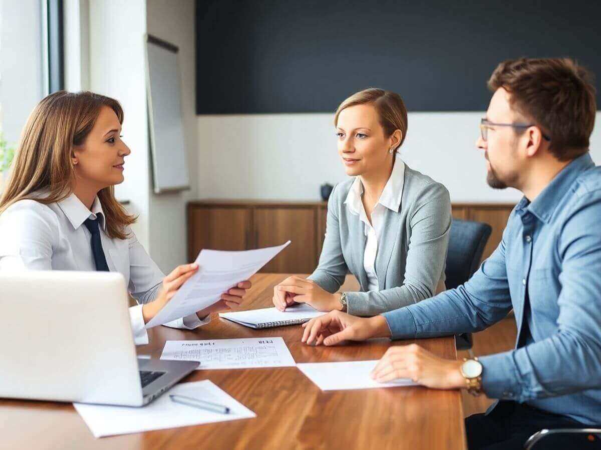 Agent immobilier en discussion avec des clients