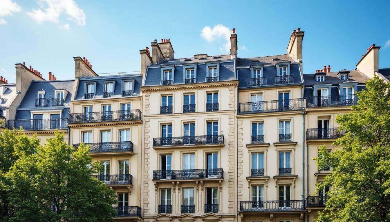 Élégants immeubles haussmanniens à Paris, présentant une architecture classique