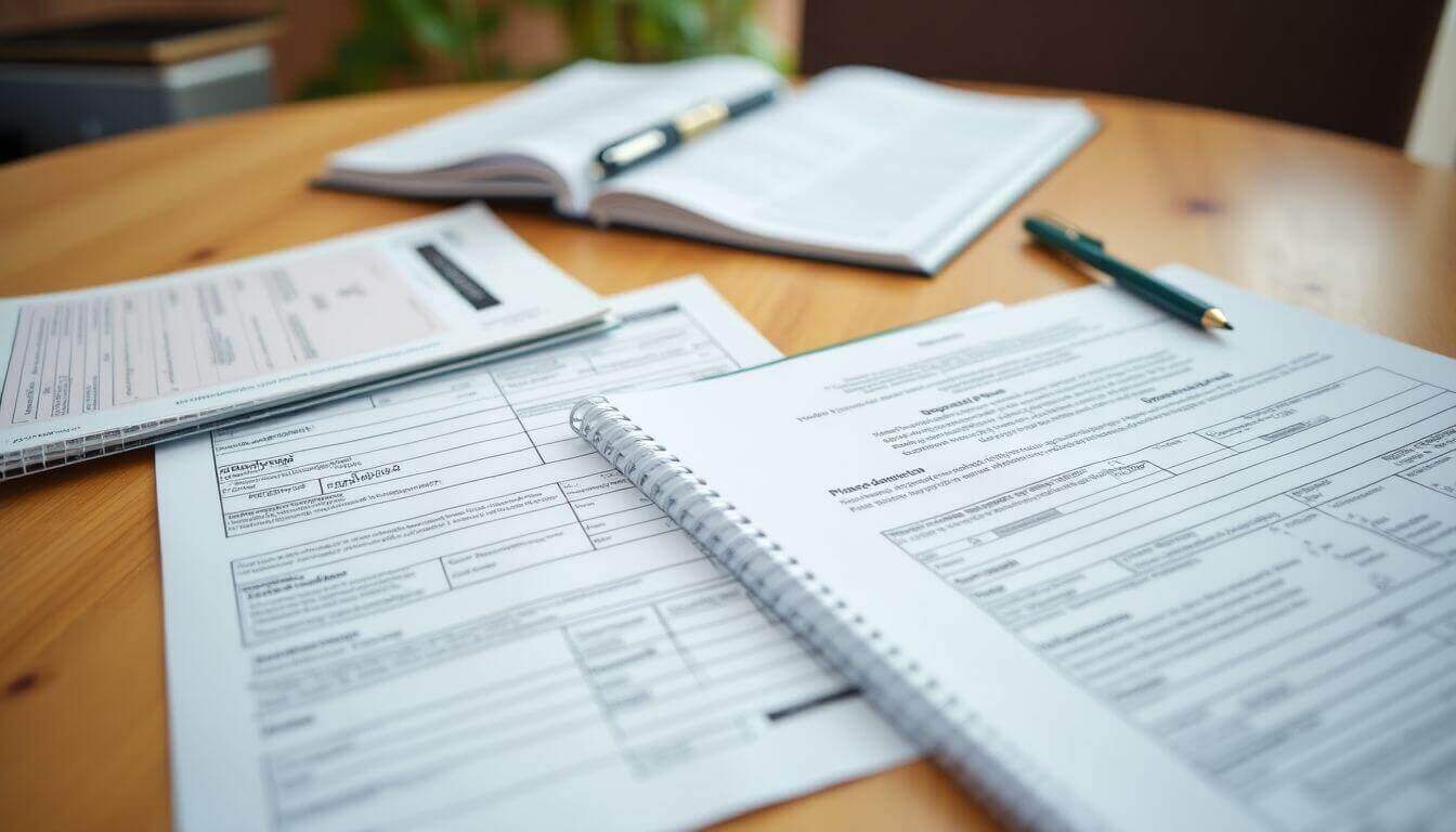 Documents de location sur une table en bois.